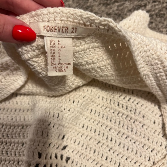 Forever 21 Cream Off White Crochet Knit Halter Cropped Top Large - Picture 6 of 8